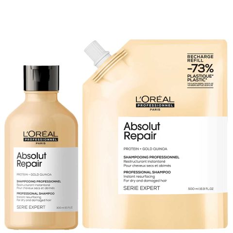 L'Oréal Professionnel - Absolut Repair Shampoo 300 ml + Refill Shampoo 500 ml voor beschadigd haar - Voordeelset