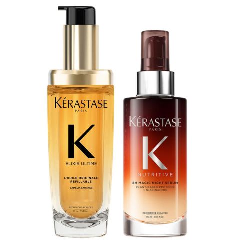 Kérastase - 8H Magic Night Serum & Elixir Ultime Refillable Oil Iconic Duo Voordeelset - dag & nacht verzorging voor droog haar 