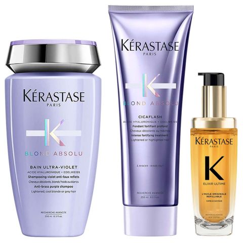 Kérastase - Blond Absolu Shampoo + Conditioner + Elixir Ultime L'Huile Originale Haarolie Voordeelset Blond Haar