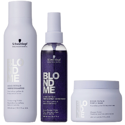 Schwarzkopf - Blond Me - Purple Toning Shampoo, Masker en Spray Conditioner set